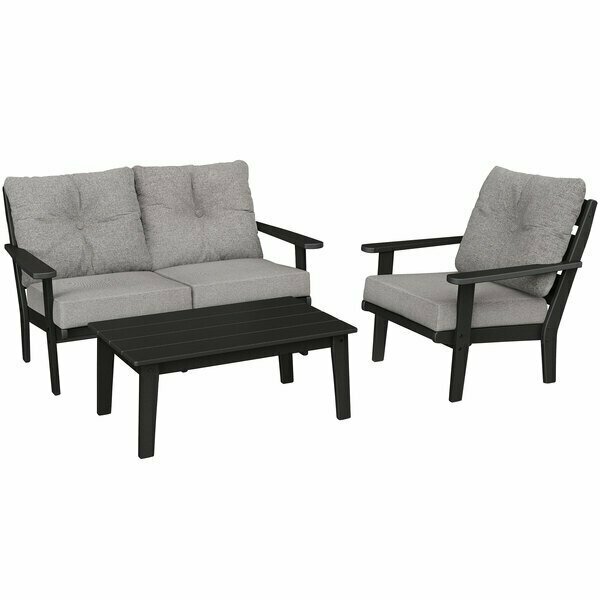 Polywood Lakeside Black / Grey Mist Deep Seating Patio Set with Lakeside Table Chair and Loveseat 633PWS5BL980